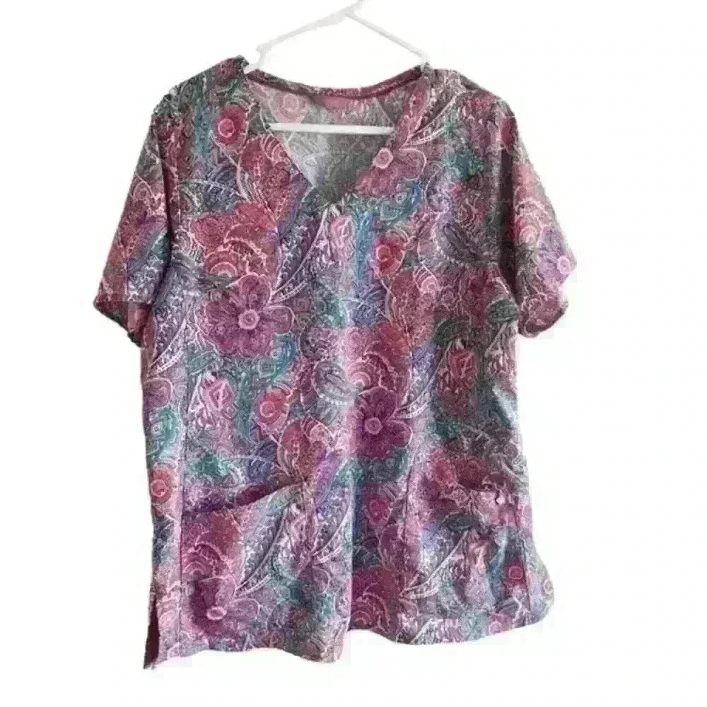 Vera Bradley Floral Paisley Print V-neck Scrub Top Size XL